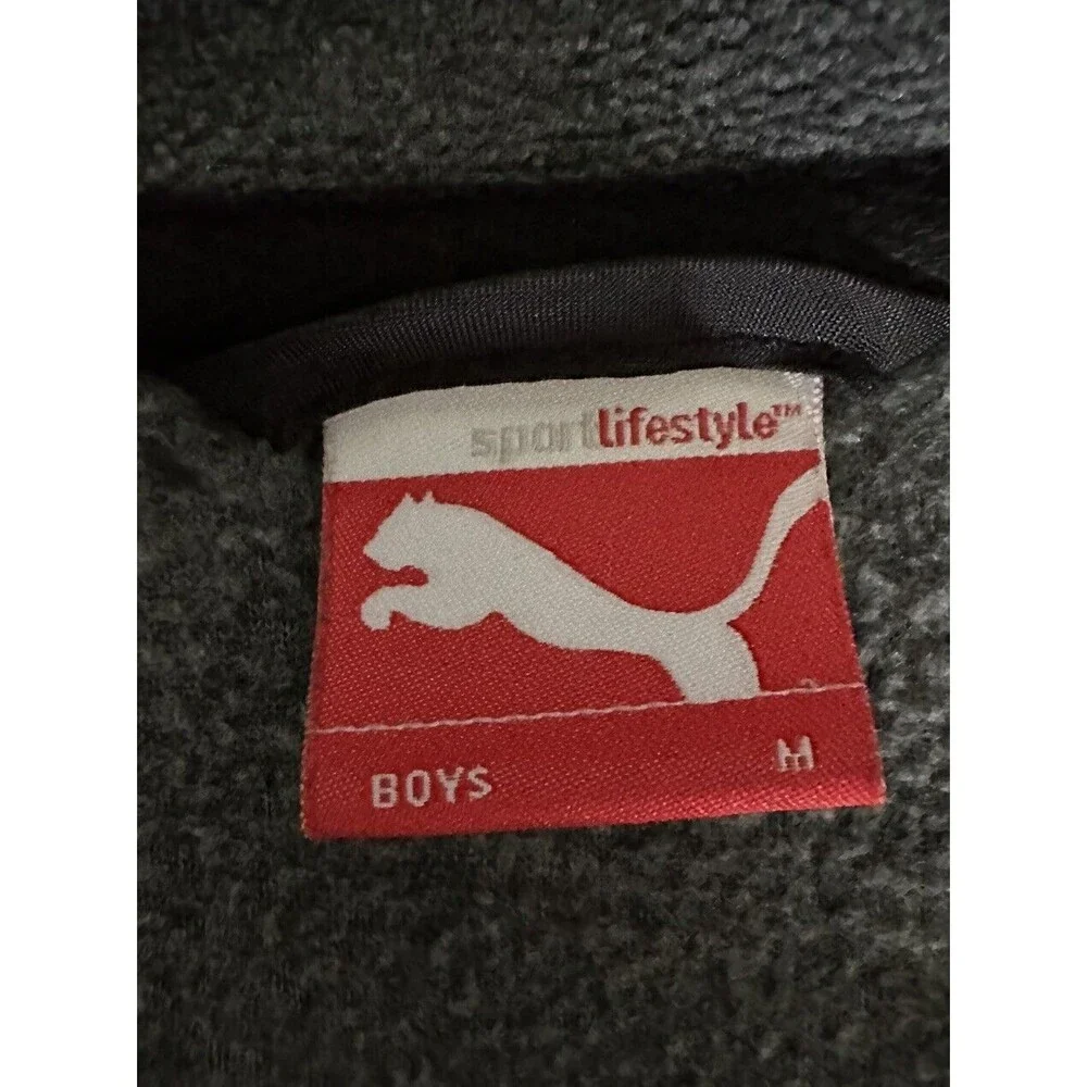 PUMA Boys Fleece And Nylon Full Zip Light Weight Jacket Gray & Black Size Medium
